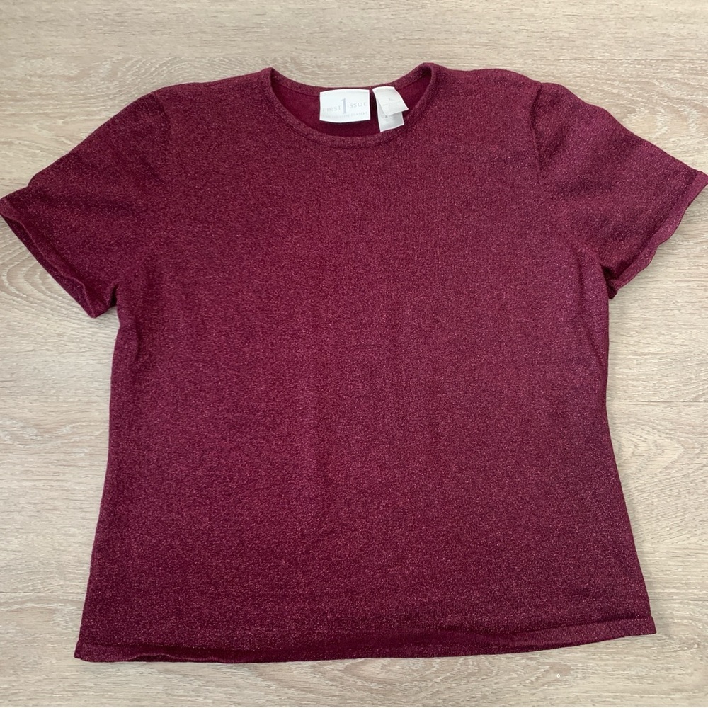 First Issue Liz Claiborne Burgundy Metallic Top Size XL